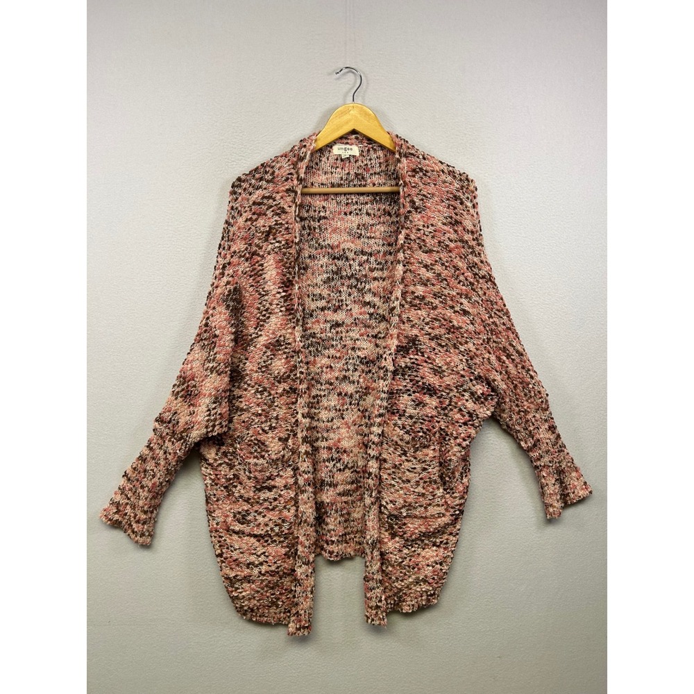 Umgee Boho Oversized Womens Medium Pink Multi Popcorn Knit Open Front Cardigan